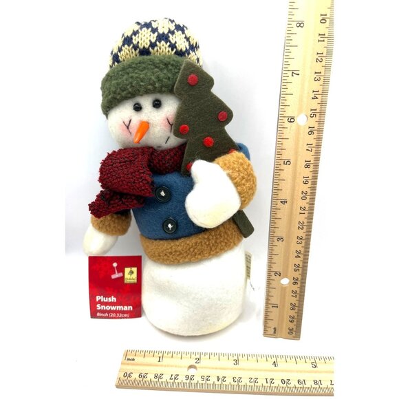 Holiday Seasons 8" Plush Snowman Figurine With Tree & Scarf For Decorative Purpo - Picture 1 of 7